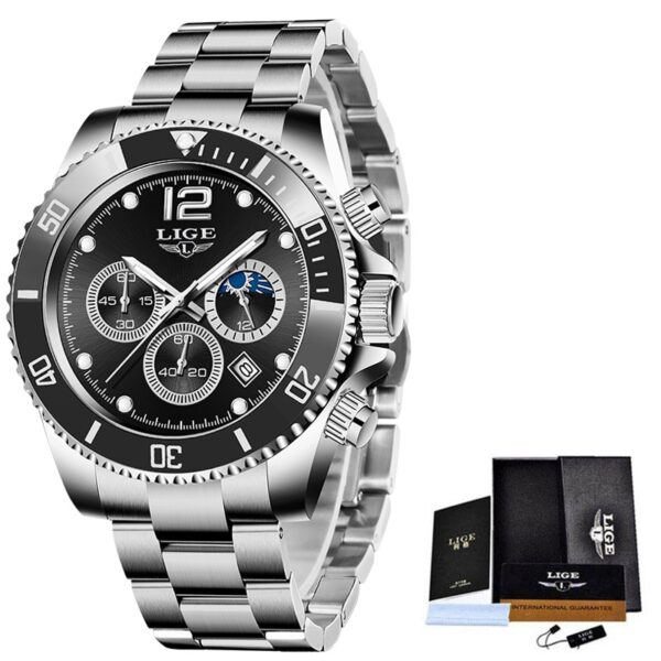 LIGE Watches Men Top Brand Luxury Clock Casual Stainless Steel 24 Hour Moon Phase Men Watch Sport Waterproof Quartz Chronograph - Image 8