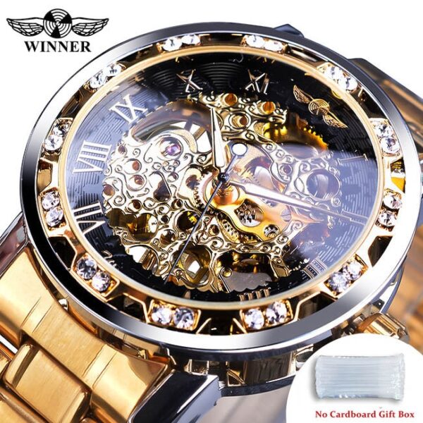 Winner Transparent Fashion Diamond Luminous Gear Movement Royal Design Men Top Brand Luxury Male Mechanical Skeleton Wrist Watch - Image 6