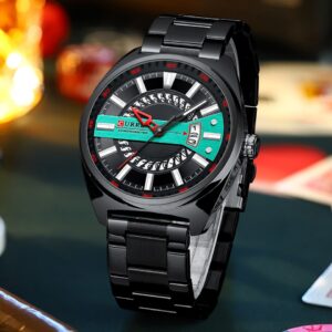 Men Watch Stainless Steel Band Luxury Quartz Wristwatches for Male Creative Design Golden Clock with Luminous