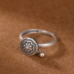S925 Sterling Silver Buddhist Ring for Women Good Luck Women Ring Real Silver Tibetan Prayer Wheel Ring Mantra Ring Jewelry Gift