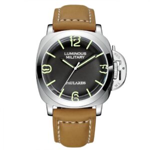 New Men Self Wind Mechanical Watch Automatic Genuine Brown Leather Strap Yellow Green Luminous 44mm Luxury Rose Gold Military Men Watch