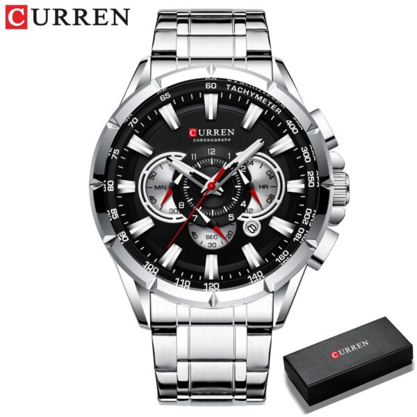 Men New CURREN Casual Sport Chronograph Men Watch Stainless Steel Band Wristwatch Big Dial Quartz Clock with Luminous Pointers - Image 4