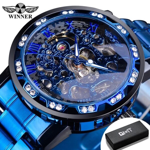 New Men Mechanical Skeleton Wrist Watch Winner Transparent Fashion Diamond Luminous Gear Movement Royal Design Men Top Brand Luxury Male - Image 6