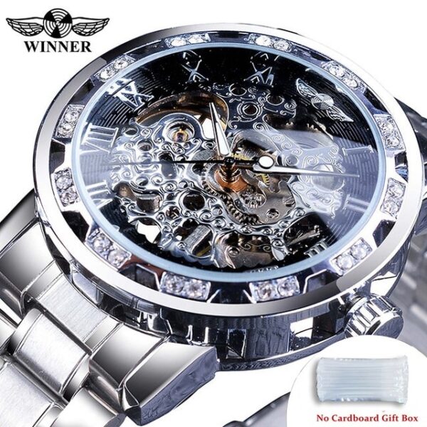 New Men Mechanical Skeleton Wrist Watch Winner Transparent Fashion Diamond Luminous Gear Movement Royal Design Men Top Brand Luxury Male - Image 4