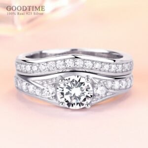 Luxury Ring For Women 925 Sterling Silver Zircon Wedding Ring  Rhinestone Engagement Set Ring Jewelry Accessories For Girl Party