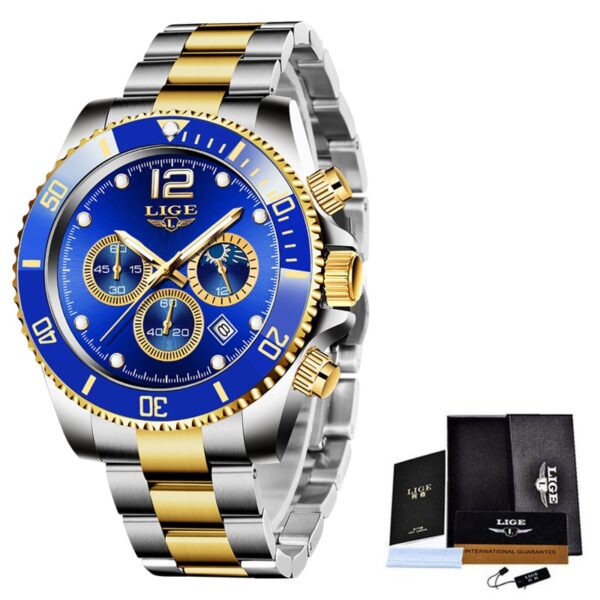 LIGE Watches Men Top Brand Luxury Clock Casual Stainless Steel 24 Hour Moon Phase Men Watch Sport Waterproof Quartz Chronograph - Image 4