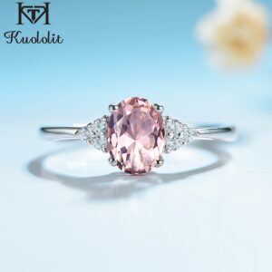 Morganite Gemstone Ring for Women Solid 925 Sterling Silver Created Pink Color Stone Wedding Engagement  Fine Jewelry