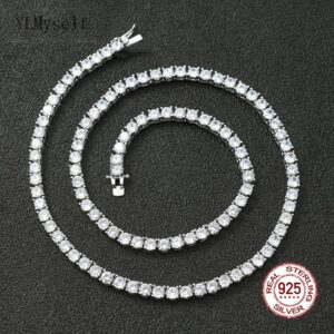 100% Guarantee Real 925 Sterling Silver 41 45 51 56 61CM Tennis Necklace 3/4mm Zircon Chain Unisex Choker Fine Jewelry