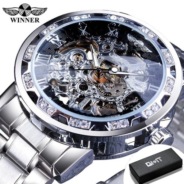 New Men Mechanical Skeleton Wrist Watch Winner Transparent Fashion Diamond Luminous Gear Movement Royal Design Men Top Brand Luxury Male - Image 9