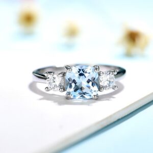 925 Sterling Silver Aquamarine Gemstone Women’s Ring Girls Luxury Wedding Wholesale Silver 925 Jewelry Band for Party
