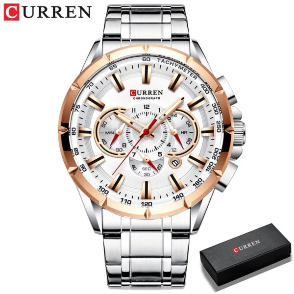 Men New CURREN Casual Sport Chronograph Men Watch Stainless Steel Band Wristwatch Big Dial Quartz Clock with Luminous Pointers - Image 6