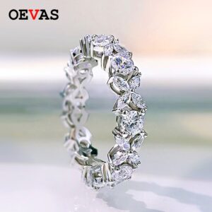 100% 925 Sterling Silver Sparkling Full High Carbon Diamond Zircon Flower Rings For Women Engagement Wedding Fine Jewelry