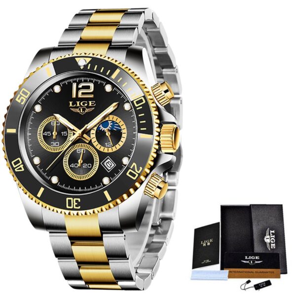 LIGE Watches Men Top Brand Luxury Clock Casual Stainless Steel 24 Hour Moon Phase Men Watch Sport Waterproof Quartz Chronograph - Image 13