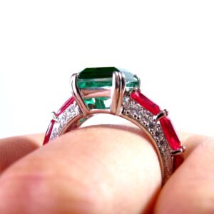 925 Sterling Silver 10*12mm Lab Red Gemstone Diamond Ruby Emerald Ring with Green Stone Cocktail Rings For Women Jewelry