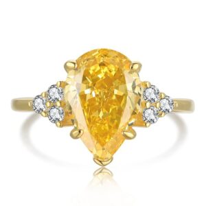 Solid Silver 925 Ring Water Drop Created Moissanite Citrine Gemstone Engagement Rings for Women Gold Clor Fine Jewelry