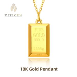 Real 18K Gold Bricks AU750 Pendant Get Rich Necklace For Men Women Fine Gift Elegant Good Presents Classic Fashion