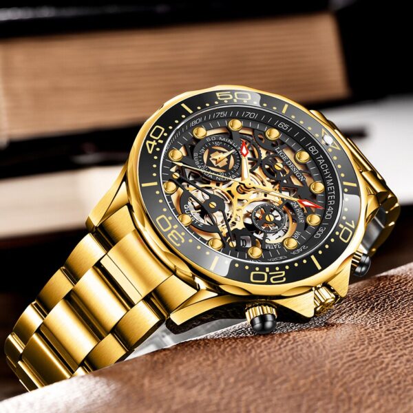 Gold Mens Watche Top Brand Luxury Stainless Steel Quartz Watch For Men Waterproof Sport Clock Male Chronograph - Image 3