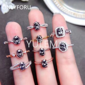 Luxury Gray Moissanite Ring Size 5*7mm 1 Carat  VVS Gray Diamond Rings for Women S925 Sterling Silver