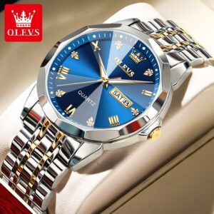 OLEVS 9931 New Business Quartz Watch for Men Dual Calendar Luxury Diamond Dial Waterproof Stainless Steel Strap Men Wristwatch