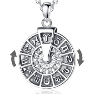 925 Sterling Silver 12 Zodiac Whee Necklace for Man Women Vintage 12 Zodiac Signs Pendant Personality Jewelry Party Gift