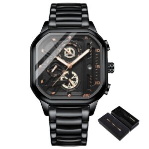 Square Chronograph Casual Fashion Sports Wrist Watch For Men Leather Clock Luxury Business Wristwatch Waterproof Date Watch