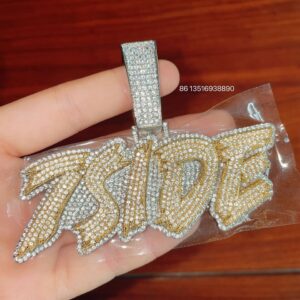 No Chain Custom Brush Script Cursive Letter Name Pendant Men Hip Hop Necklace Full Zircon Customized Rock Rapper Jewelry