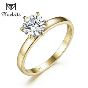 100% Natural Moissanite 585 14K 10K Yellow gold Ring for Women Round 1ct Solitaire ring wedding cluster bridal promise