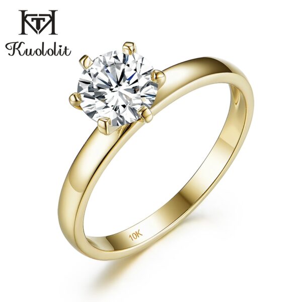 100% Natural Moissanite 585 14K 10K Yellow gold Ring for Women Round 1ct Solitaire ring wedding cluster bridal promise - Image 2