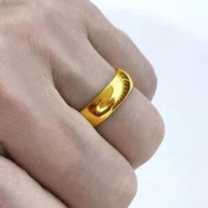 UMQ 24K Pure Copy Real 18k Yellow Gold 999 24k Plain Smooth Face Personality Money Seeking Couple Ring for Men and Women Couple