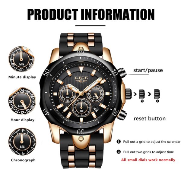 LIGE Fashion Watch for Men Sports Watches Waterproof Quartz Date Clock Military Wrist Watch Watch - Image 8