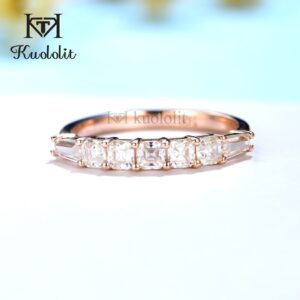 Asscher Cut Moissanite Solid 18K 14K 10K Rose Gold Rings for Women Solitaire Luxury Bands for Engagement  Anniversary