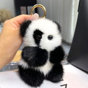 Panda Car Keys Keychain Phone Charms Luxury Women Keychains Keyring Real Mink Fur Keychain Ladies Woman Accessories Wholesale