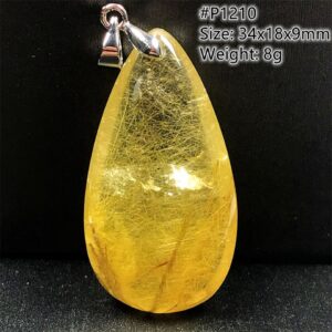 Top Natural Gold Rutilated Quartz Pendant Jewelry For Women Men Silver Beads Luck Wealth Stone Water Drop Crystal Gemstone AAAAA