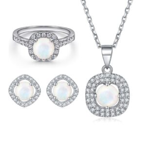 PJS4 silver Color Jewelry Sets Big CZ Blue Stone Pendant Choker Necklace Earrings For Women