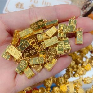 24K Pure 999 Gold Pendant Necklace Luxury Gold Bricks Design Pure AU750 Chain for Women Fine Jewelry Gift