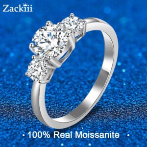 3 Stone Moissanite Engagement Rings for Women Sterling Silver Round Cut Moissanite Diamond Promise Wedding Ring Bride Jewelry