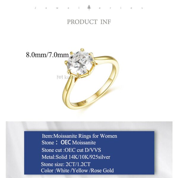 2CT OEC Moissanite 585 14K 10K Yellow Gold Rings for Women Solitaire Luxury Ring for Engagement Wedding Christmas Gifts - Image 3