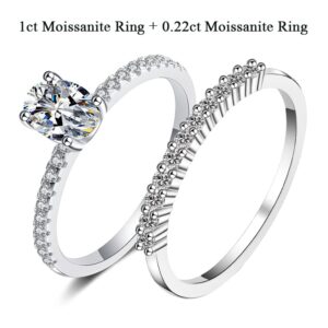 Custom 1 Carat Oval Moissanite Engagement Ring Sterling Silver Rhodium Plated Oval Egg Sole Diamond Ring Wedding Band for Women