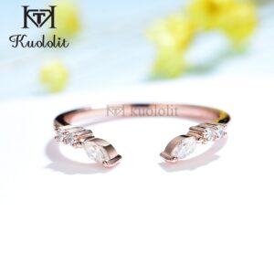 18K 14K Rose Gold Moissanite Ring for Women Marquise Solitaire Matching Wedding Opening Band Engagement Christmas