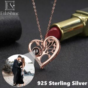 925 Sterling Silver Necklace Personalized Projection Picture  Custom Photo Heart-Shaped Pendant for Women Jewelry Gifts