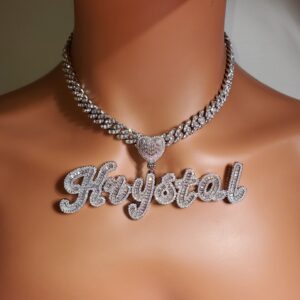 Icy Heart Bail Custom Brush Cursive Letter Name Necklace Pendant Hot Trendy Accessories Personalized Gift for Her Women’s Jewel