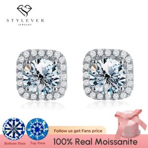 Certified Moissanite Diamond Unusual Square Halo Stud Earrings for Women 925 Sterling Silver Trendy Fashion Jewelry