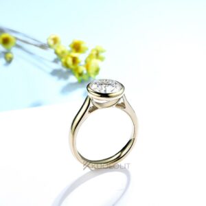 2.5CT Round Moissanite Ring for Women Soild 18K 14K Yellow Gold Bezel Set Diamond Ring  for Engagement Christmas Gifts