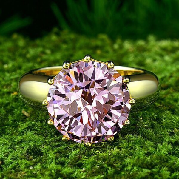 12MM Round Top Quality Gemstone Gold Color Luxury Women Wedding Engagement Rings 925 Sterling Silver Jewelry Ring - Image 7