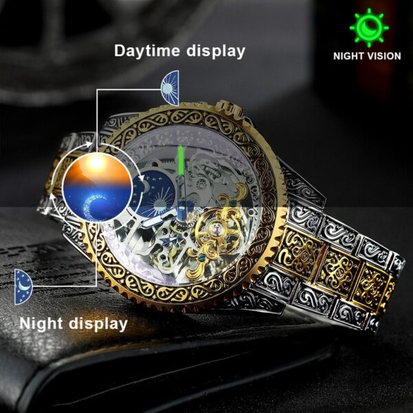 Forsining Automatic Tourbillon Watch for Men Mechanical Skeleton Mens Watches Top Brand Luxury Engraved Vintage Moon Phase Steel - Image 8