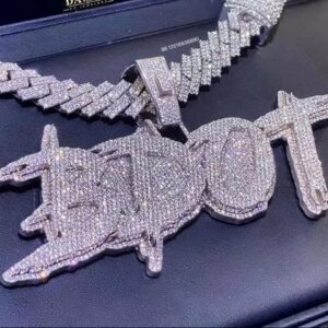 No Chain Custom Brush Script Cursive Letter Name Pendant Men Hip Hop Necklace Full Zircon Customized Rock Rapper Jewelry