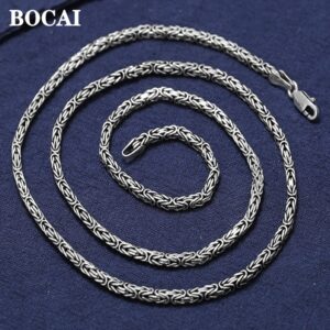 BOCAI New Real S925 Pure Silver Jewelry Accessorie 2.5mm Domineering Personality Men and Woman Necklace Couples’ Handmade