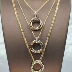 925 silver gold-plated European and American classic three-color three-ring necklace ladies fashion trend brand jewelry gift