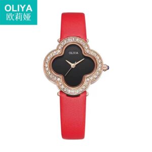 Lucky Girl Watch Leather Strap Diamond Craft Ladies Gift Hope Faith Pearl shell Ladies Quartz Watch Montres pour femmes