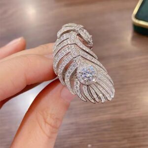 Feather Diamond Ring 925 sterling silver Party Wedding band Rings for Women Men Promise Engagement Jewelry